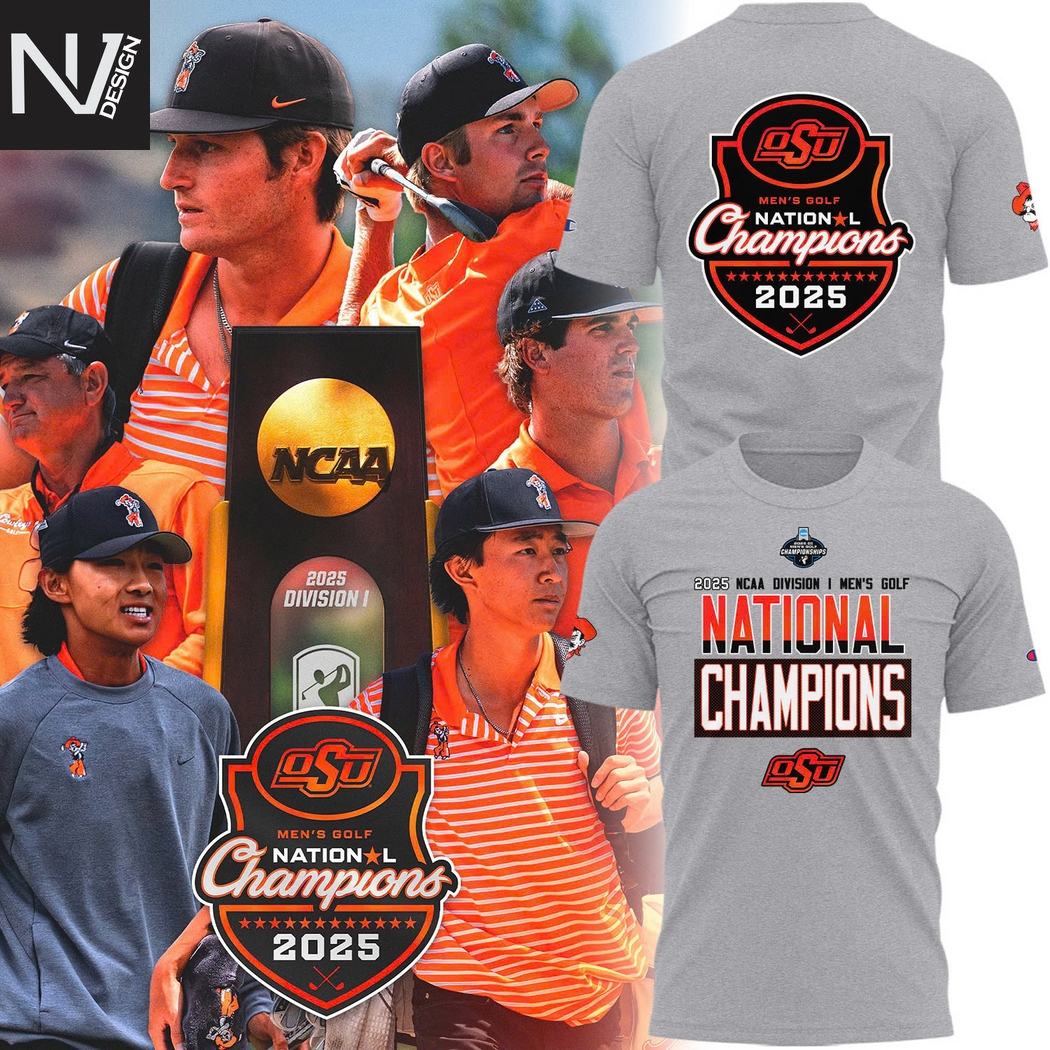 2025 NCAA Mens Golf National Champions Oklahoma State Cowboys Golf 3D T-Shirt 2025 NCAA Mens Golf National Champions Oklahoma State Cowboys Golf 3D T-Shirt