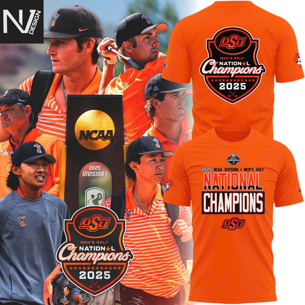 2025 NCAA Mens Golf National Champions Oklahoma State Cowboys Golf 3D T-Shirt - Orange 2025 NCAA Mens Golf National Champions Oklahoma State Cowboys Golf 3D T-Shirt - Orange