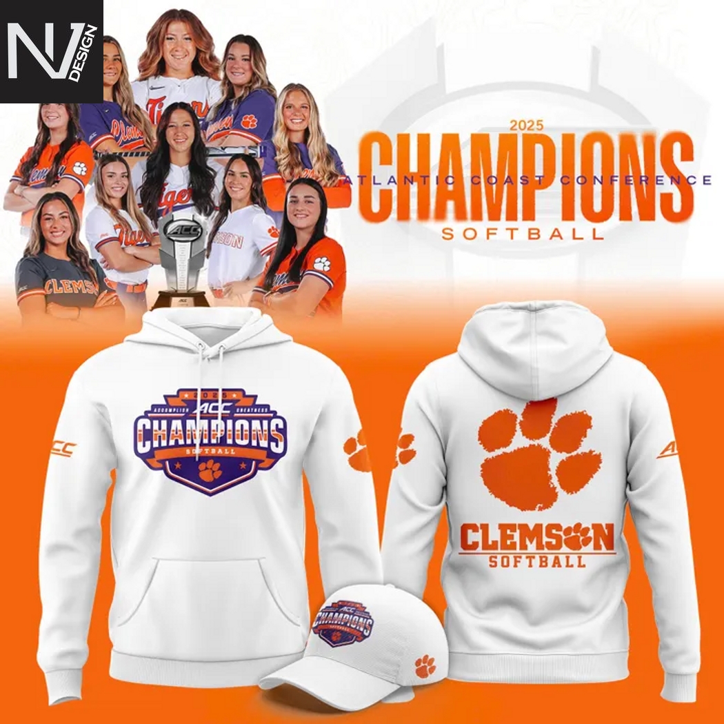 Clemson Tigers 2025 ACC Softball Conference Tournament Champions Hoodie - White Clemson Tigers 2025 ACC Softball Conference Tournament Champions Hoodie - White