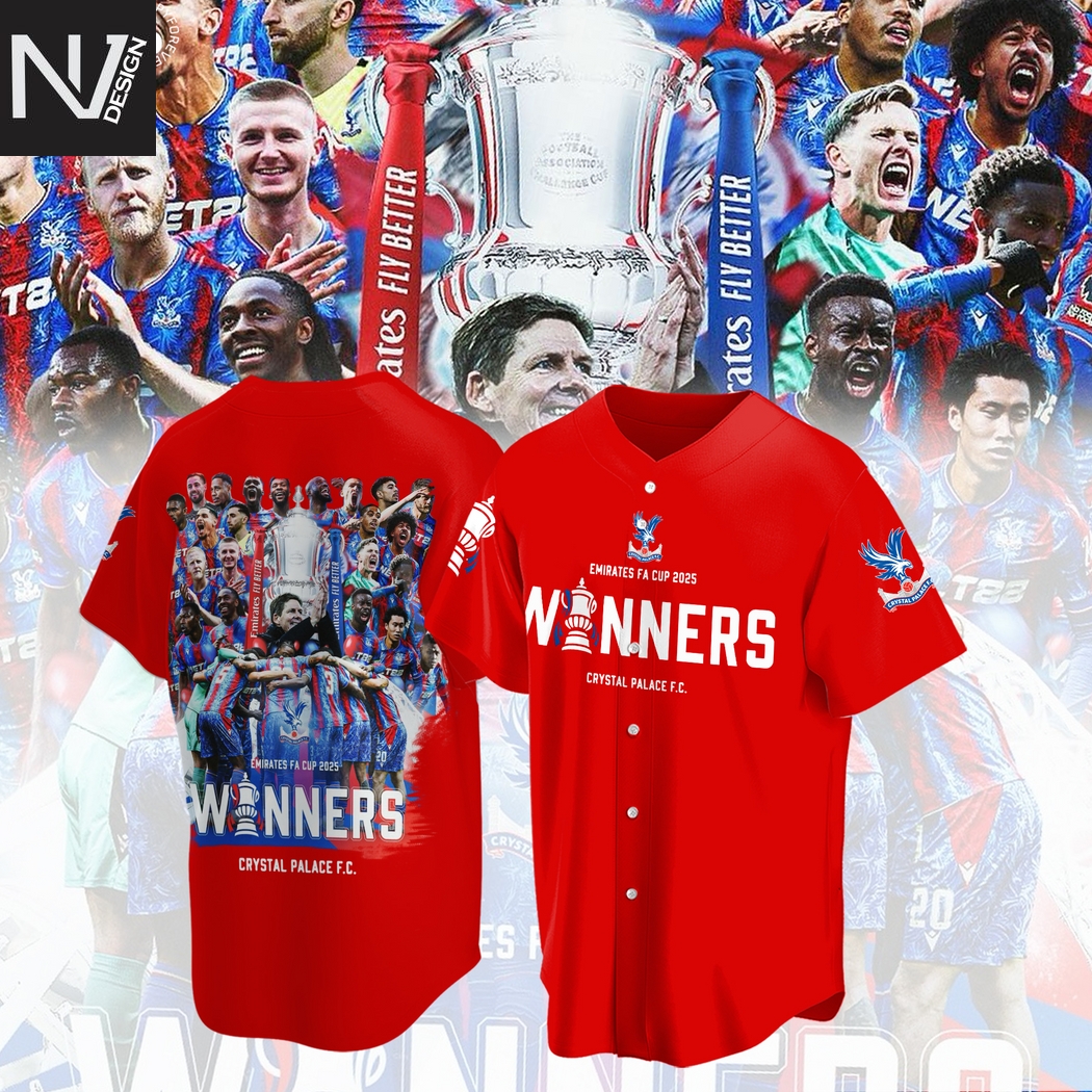 Crystal Palace F.C Emirates FA Cup Champions 2025 Baseball Jersey - Red Crystal Palace F.C Emirates FA Cup Champions 2025 Baseball Jersey - Red