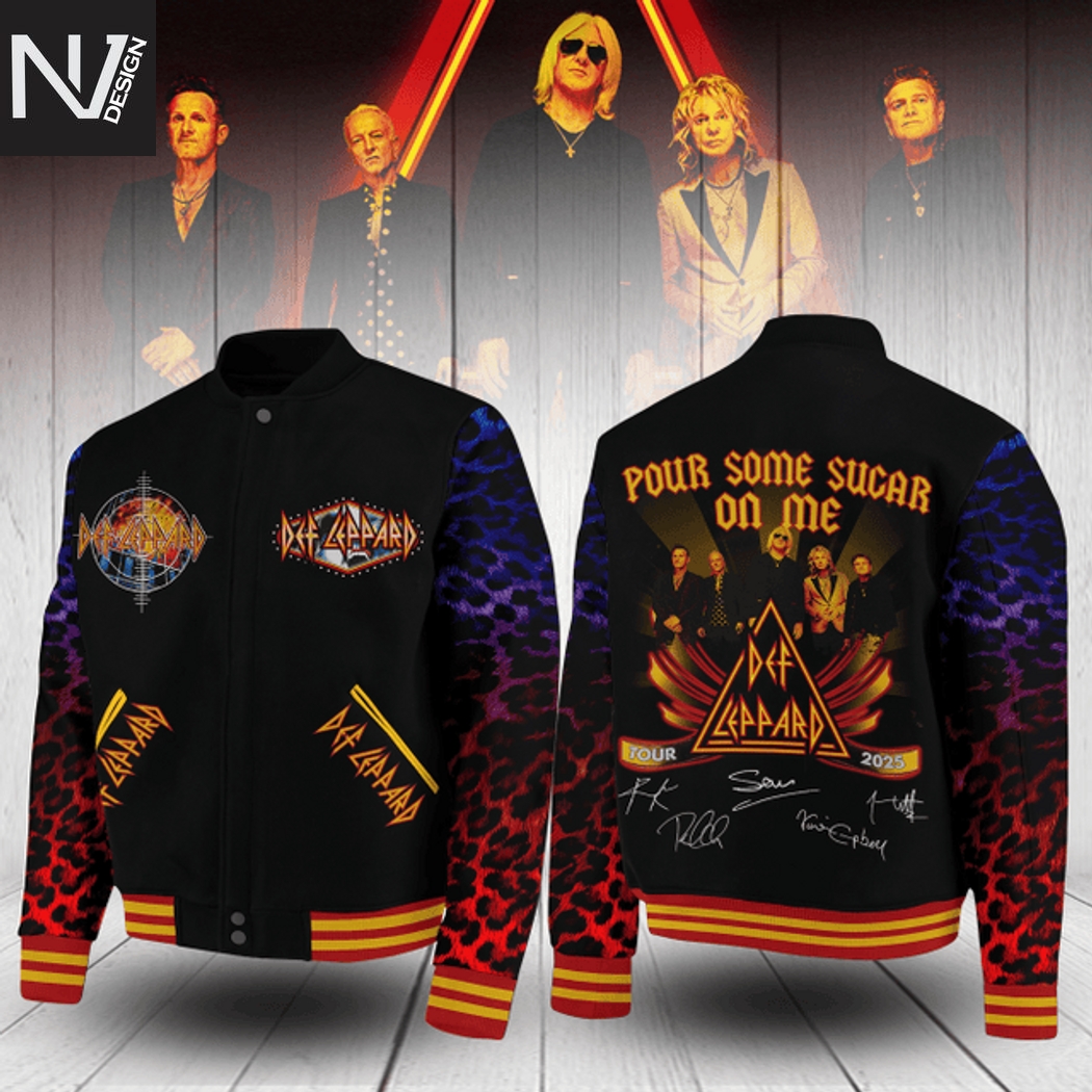 Def Leppard Pour Some Sugar On Me Signature Baseball Jacket Def Leppard Pour Some Sugar On Me Signature Baseball Jacket