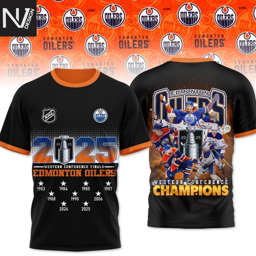 Edmonton Oilers Western Conference Champions 2025 3D T-Shirt Edmonton Oilers Western Conference Champions 2025 3D T-Shirt