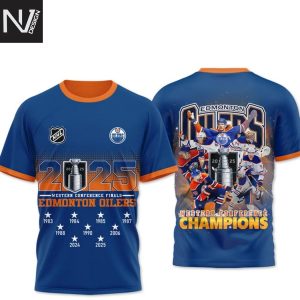 Edmonton Oilers Western Conference Champions 2025 3D T-Shirt – Blue