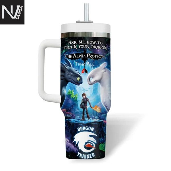 How To Train Your Dragon The Alpha Protects Them All Tumbler With Handle And Straw