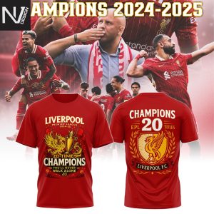 Liverpool Premier League 2024-25 20-Time Champions You ll Never Walk Alone 3D T-Shirt