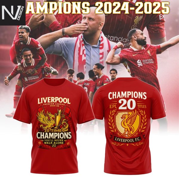 Liverpool Premier League 2024-25 20-Time Champions You ll Never Walk Alone 3D T-Shirt