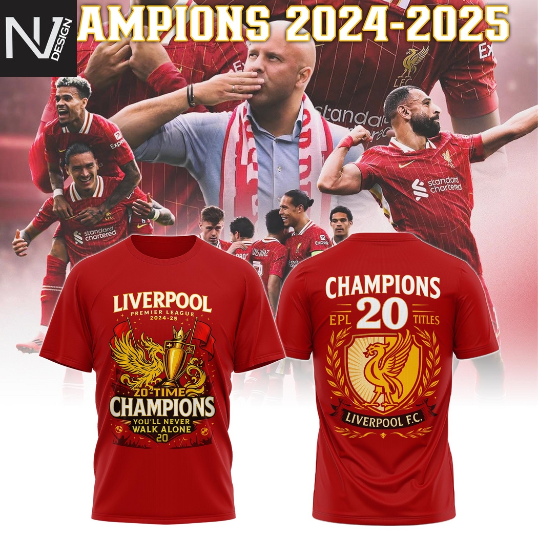 Liverpool Premier League 2024-25 20-Time Champions You ll Never Walk Alone 3D T-Shirt Liverpool Premier League 2024-25 20-Time Champions You ll Never Walk Alone 3D T-Shirt