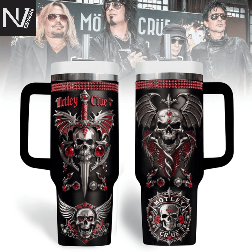 Motley Crue Tumbler With Handle And Straw Motley Crue Tumbler With Handle And Straw