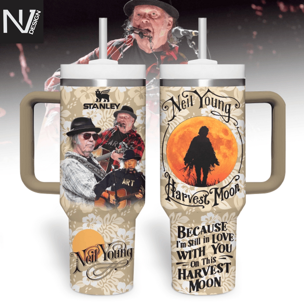 Neil Young Harvest Moon Tumbler With Handle And Straw Neil Young Harvest Moon Tumbler With Handle And Straw