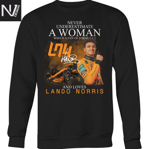 Never Underestimate A Woman Who Is A Fan Of Formula 1 And Love Lando Norris Signature Unisex T-Shirt