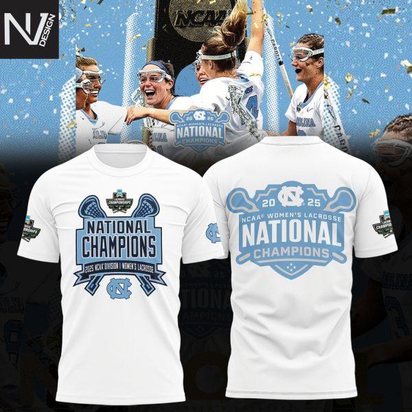 North Carolina Tar Heels 2025 NCAA Womens Lacrosse National Champions 3D T-Shirt – White