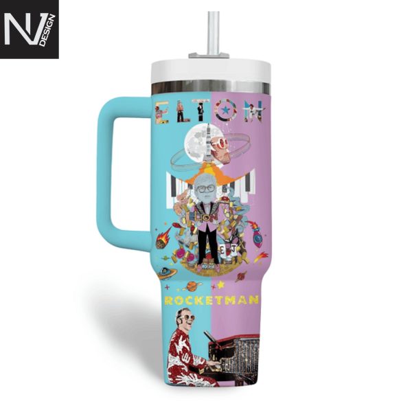Personalized Elton John Rocket Man Tumbler With Handle And Straw