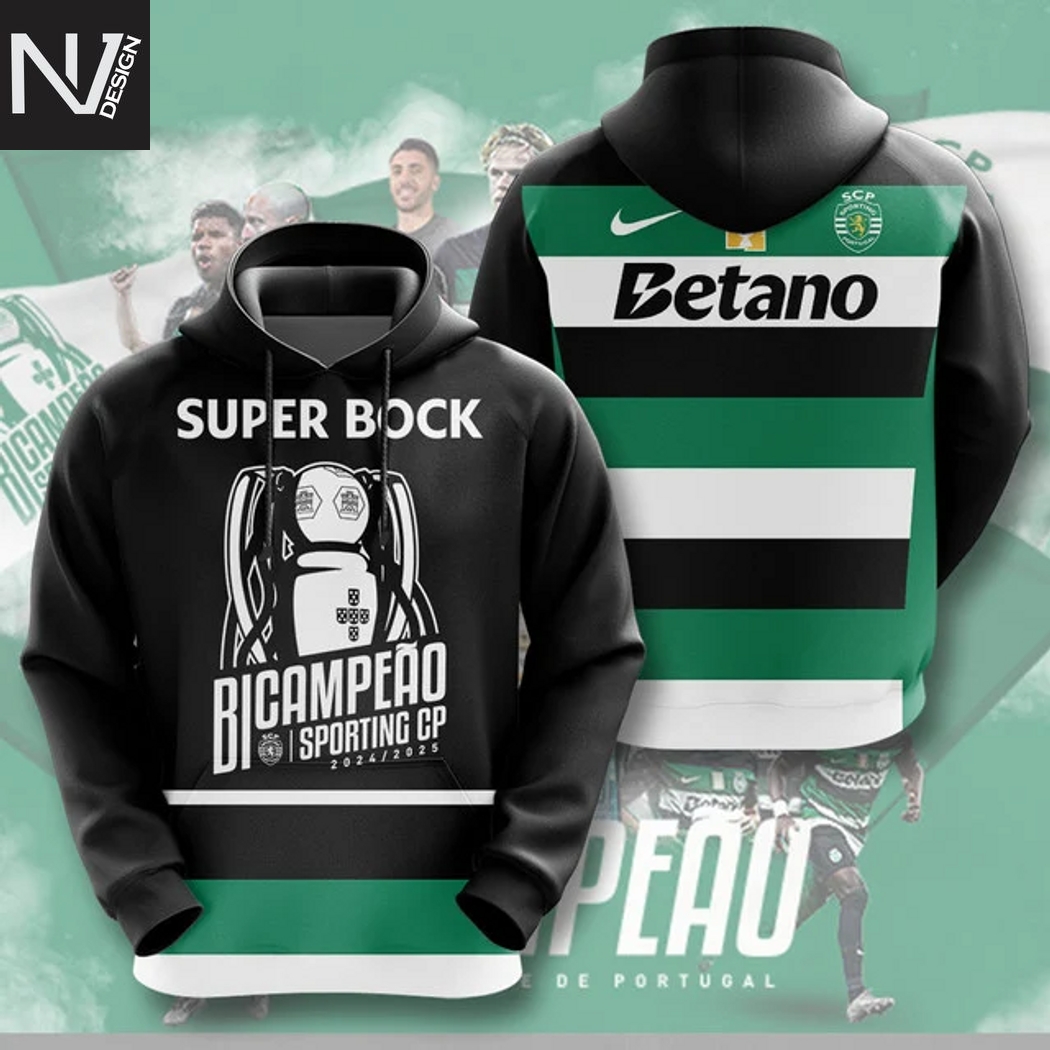 Sporting Lisbon Super Bock 2024-2025 Back To Back Champions Hoodie Sporting Lisbon Super Bock 2024-2025 Back To Back Champions Hoodie
