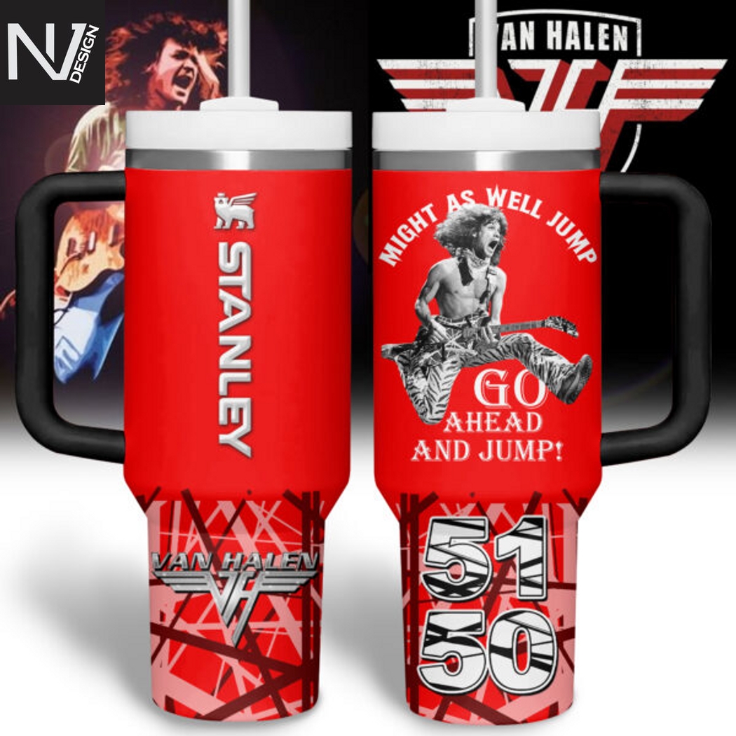 Van Halen Might As Well Jump Go Ahead And Jump Tumbler With Handle And Straw Van Halen Might As Well Jump Go Ahead And Jump Tumbler With Handle And Straw
