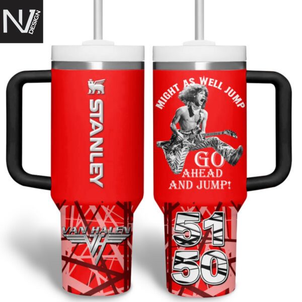 Van Halen Might As Well Jump Go Ahead And Jump Tumbler With Handle And Straw