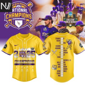 2025 LSU Tigers 2025 NCAA Division National Champions Baseball Jersey – Gold