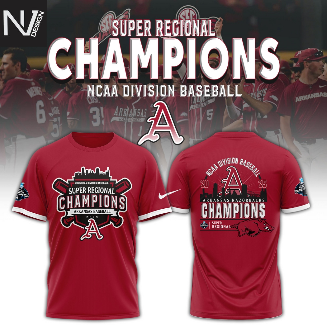 Arkansas Razorbacks 2025 Super Regionals Champions 3D T-Shirt Arkansas Razorbacks 2025 Super Regionals Champions 3D T-Shirt