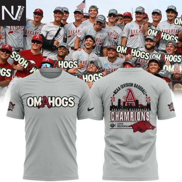 Arkansas Razorbacks Baseball College World Series 2025 Omahogs 3D T-Shirt – Grey