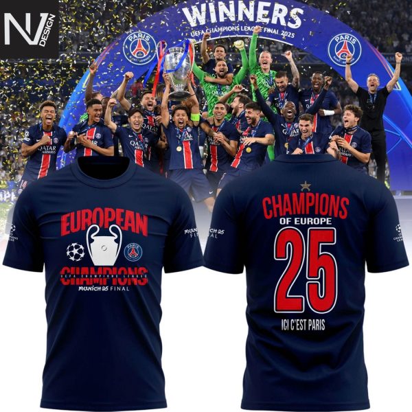 Champions Of Europe 2025 Paris Saint-Germain 3D T-Shirt