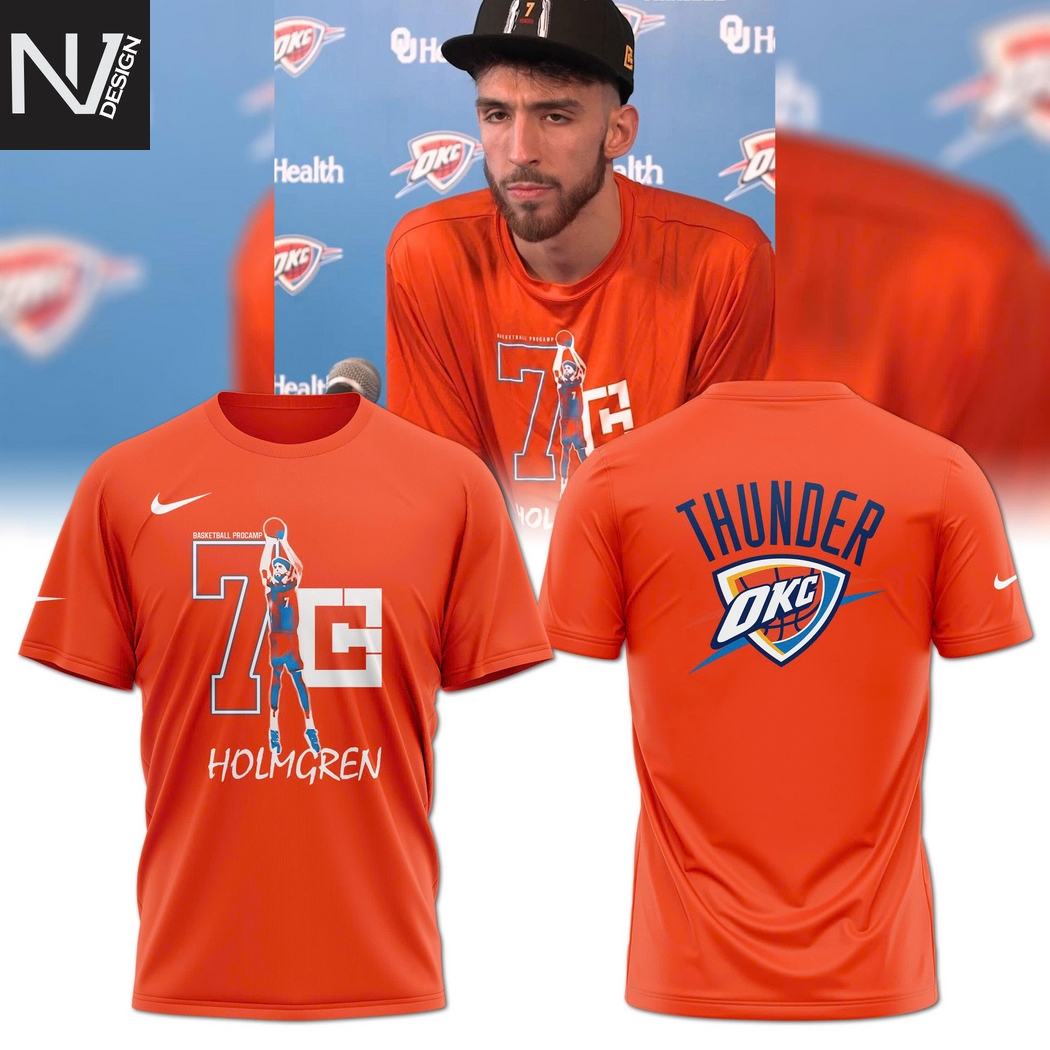 Chet Holmgren 7C Oklahoma City Thunder 3D T-Shirt - Orange Chet Holmgren 7C Oklahoma City Thunder 3D T-Shirt - Orange