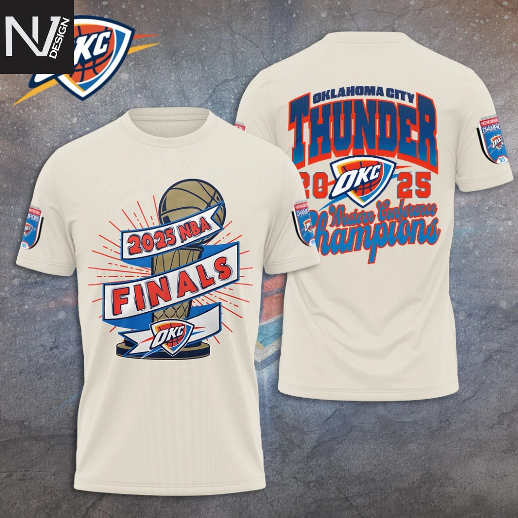 Finals NBA 2025 Oklahoma City Thunder Western Conference Champions 2025 3D T-Shirt Finals NBA 2025 Oklahoma City Thunder Western Conference Champions 2025 3D T-Shirt