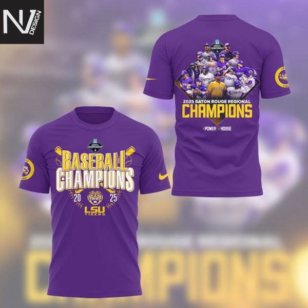 LSU Tigers 2025 Baton Rouge Regional Champions 3D T-Shirt