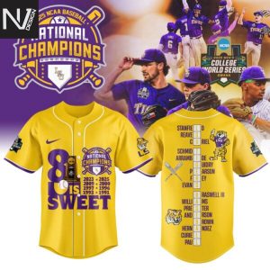 LSU Tigers 2025 NCAA Division National Champions 8 Is Sweet Baseball Jersey – Gold