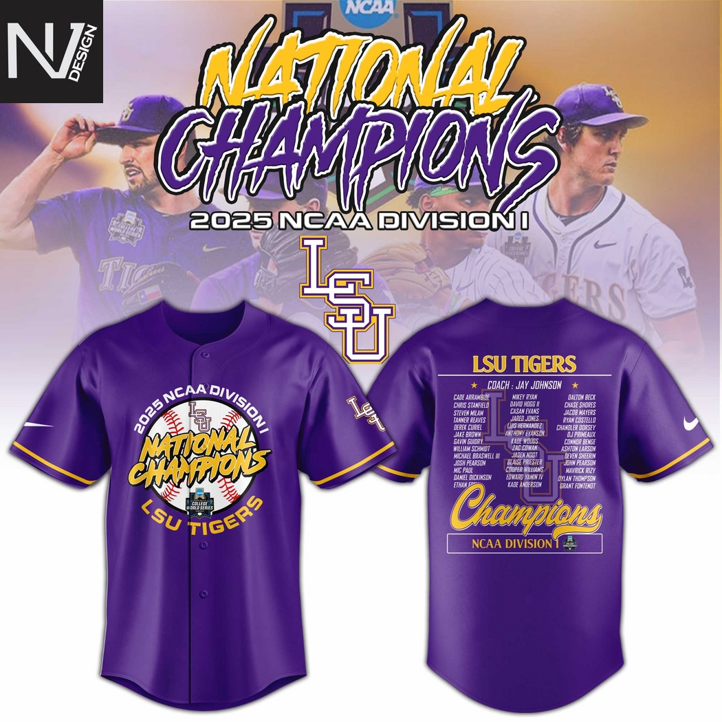 LSU Tigers 2025 NCAA Division National Champions Baseball Jersey LSU Tigers 2025 NCAA Division National Champions Baseball Jersey