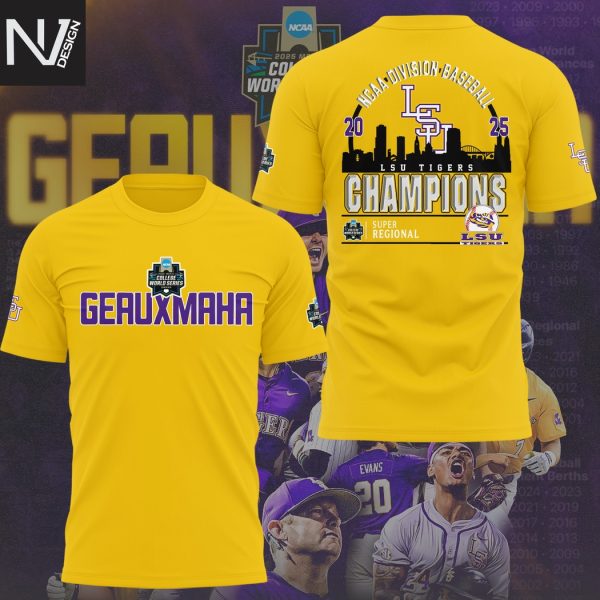 LSU Tigers NCAA Divison 2025 Baseball Champions Road To Omaha 3D T-Shirt