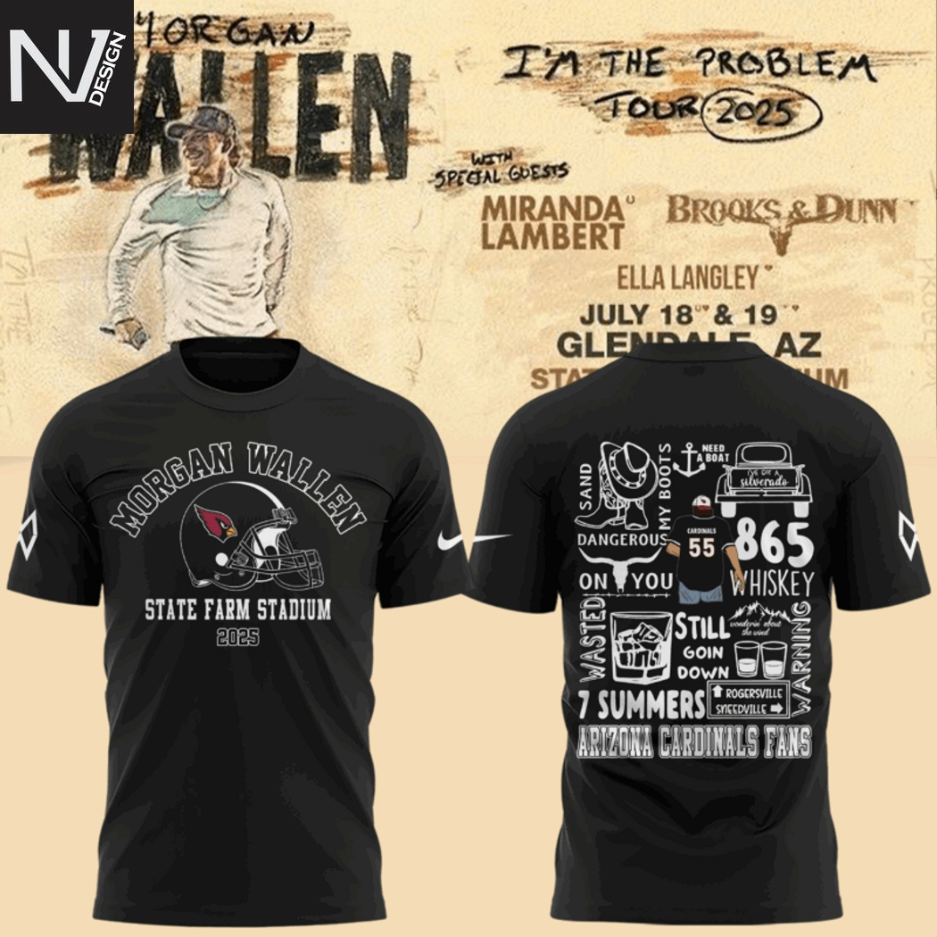 Morgan Wallen x Arizona Cardinals Im The Problem Tour 2025 3D T-Shirt - Black Morgan Wallen x Arizona Cardinals Im The Problem Tour 2025 3D T-Shirt - Black