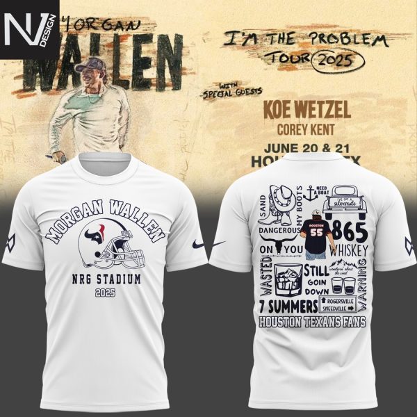 Morgan Wallen x Houston Texans NRG Stadium 2025 Tour 3D T-Shirt – White