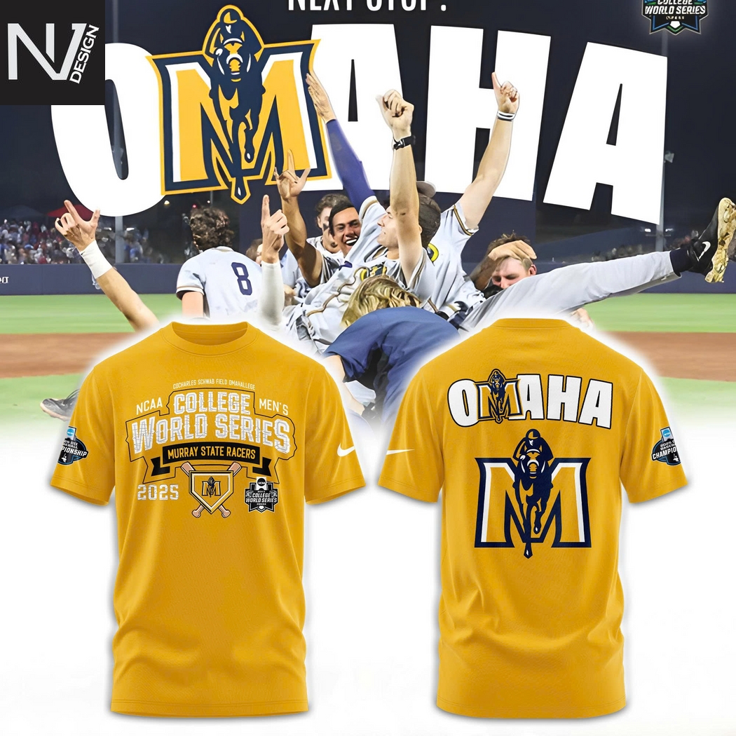 Murray State Racers World Series 2025 Omaha 3D T-Shirt - Gold Murray State Racers World Series 2025 Omaha 3D T-Shirt - Gold