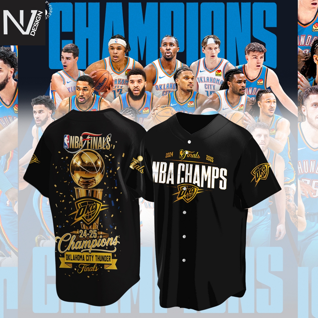 Oklahoma City Thunder 2024-2025 Champions Finals Baseball Jersey - Black Oklahoma City Thunder 2024-2025 Champions Finals Baseball Jersey - Black