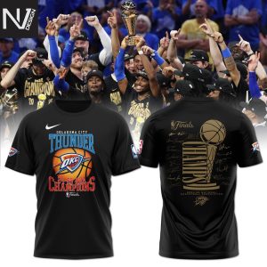 Oklahoma City Thunder 2025 Champions Finals Signature 3D T-Shirt – Black
