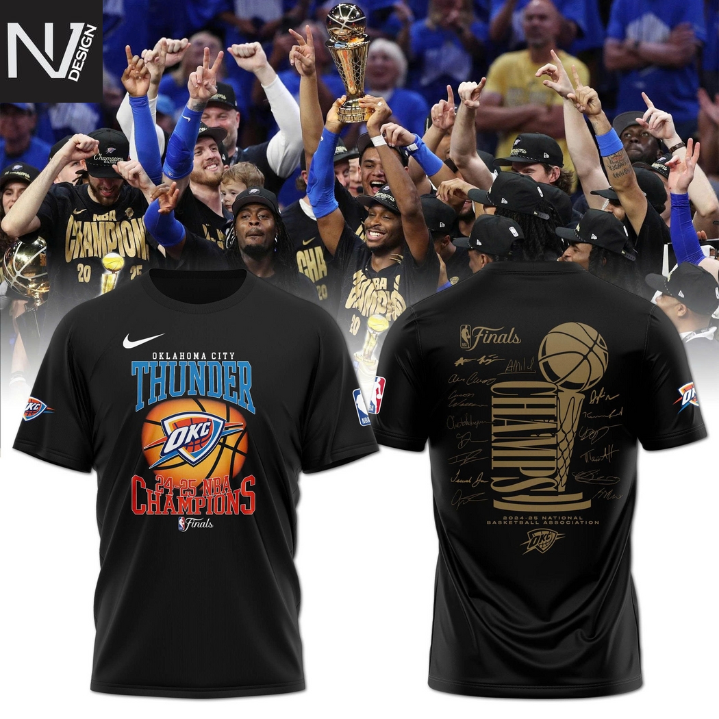 Oklahoma City Thunder 2025 Champions Finals Signature 3D T-Shirt - Black Oklahoma City Thunder 2025 Champions Finals Signature 3D T-Shirt - Black
