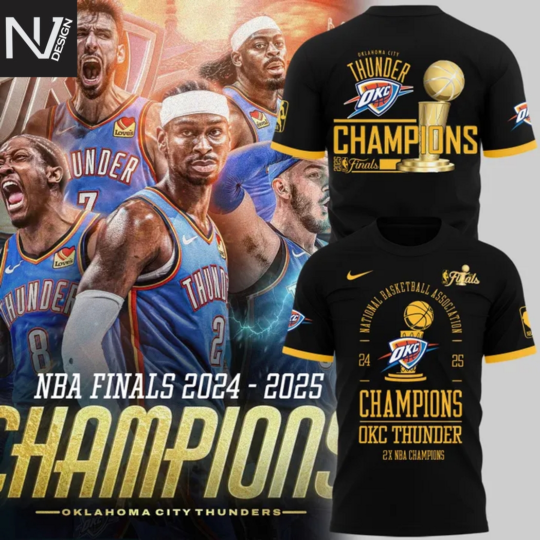 Oklahoma City Thunder 2X Champions 2025 NBA Signature 3D T-Shirt Oklahoma City Thunder 2X Champions 2025 NBA Signature 3D T-Shirt