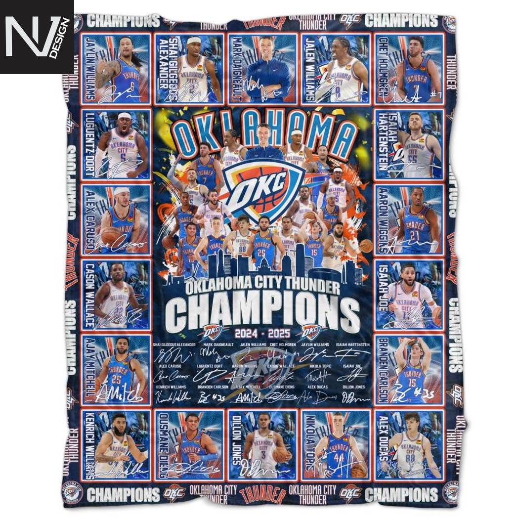 Oklahoma City Thunder Champions 2024 - 2025 Signature Blanket Oklahoma City Thunder Champions 2024 - 2025 Signature Blanket