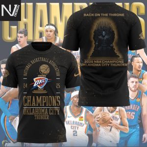 Oklahoma City Thunder Champions 2025 Back On The Throne 3D T-Shirt