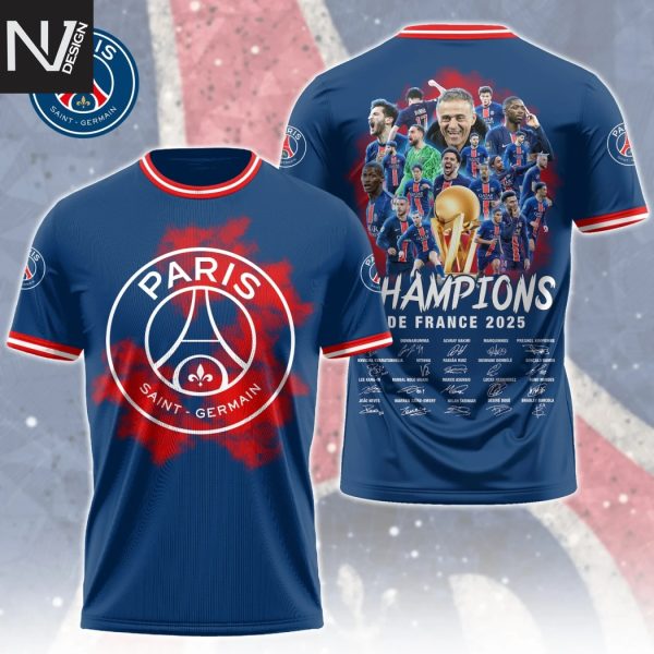 Paris Saint-Germain Champions De France 2025 Signature 3D T-Shirt
