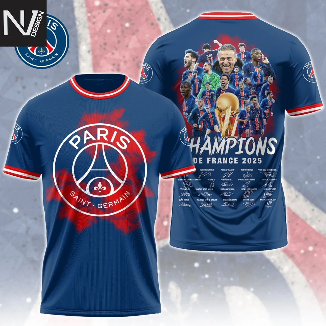 Paris Saint-Germain Champions De France 2025 Signature 3D T-Shirt Paris Saint-Germain Champions De France 2025 Signature 3D T-Shirt