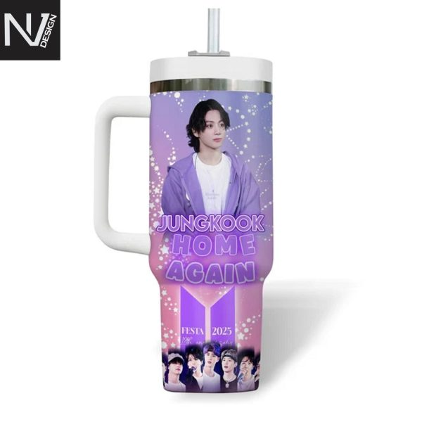 Personalized BTS Jungkook Home Again Tumbler With Handle And Straw