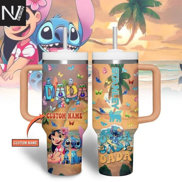 Personalized Dada Stitch Tumbler With Handle And Straw
