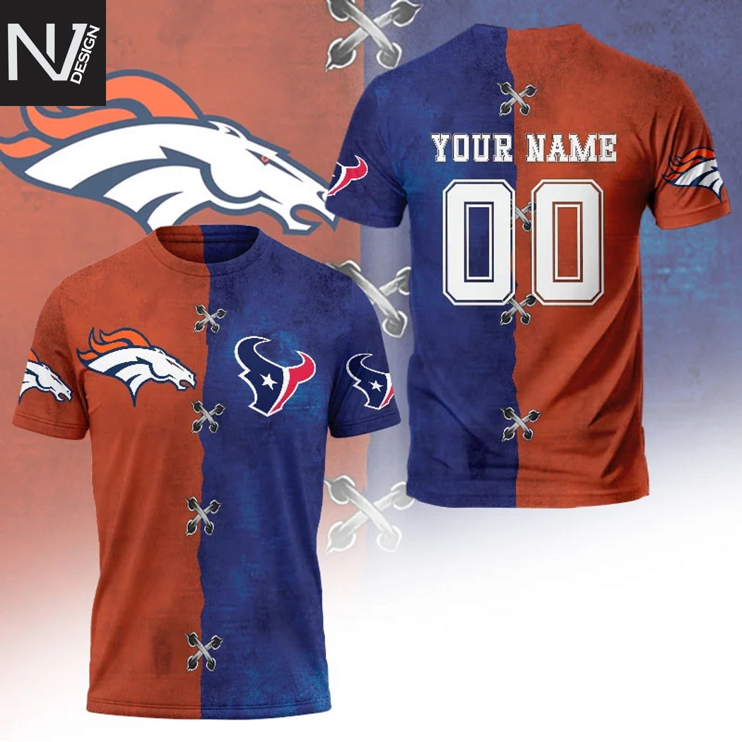 Personalized Denver Broncos x Houston Texans 3D T-Shirt Personalized Denver Broncos x Houston Texans 3D T-Shirt