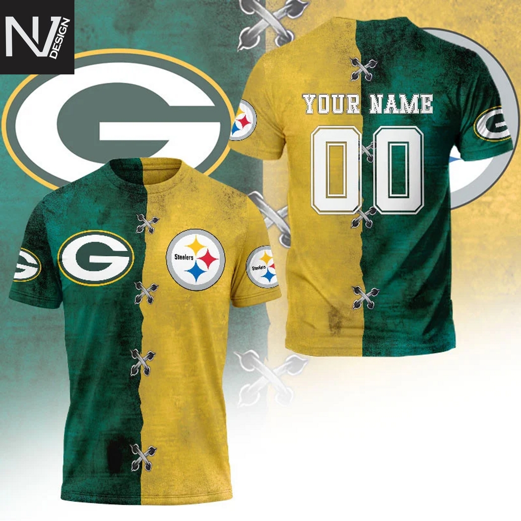 Personalized Green Bay Packers x Pittsburgh Steelers 3D T-Shirt Personalized Green Bay Packers x Pittsburgh Steelers 3D T-Shirt