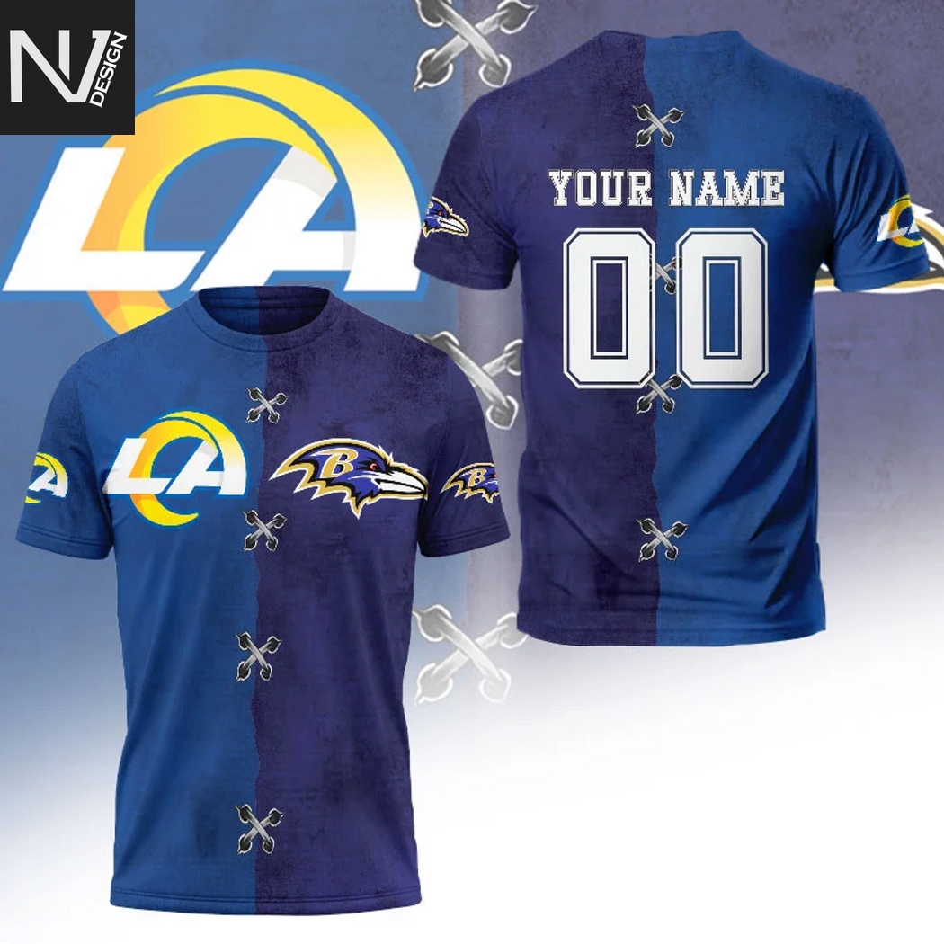 Personalized Los Angeles Rams x Baltimore Ravens 3D T-Shirt Personalized Los Angeles Rams x Baltimore Ravens 3D T-Shirt