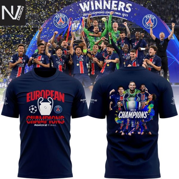 PSG UCL Champions 2025 European Champions Graphic Team 3D T-Shirt