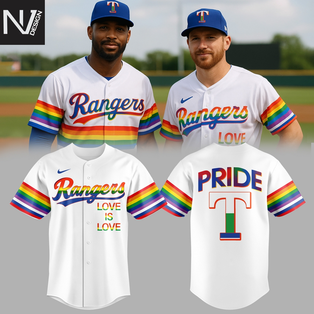 Texas Rangers Pride Month 2025 Love Is Love Baseball Jersey Texas Rangers Pride Month 2025 Love Is Love Baseball Jersey