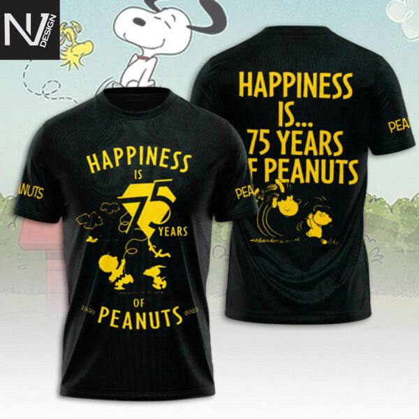 75 Years Peanuts Snoopy Happiness 3D T-Shirt – Black