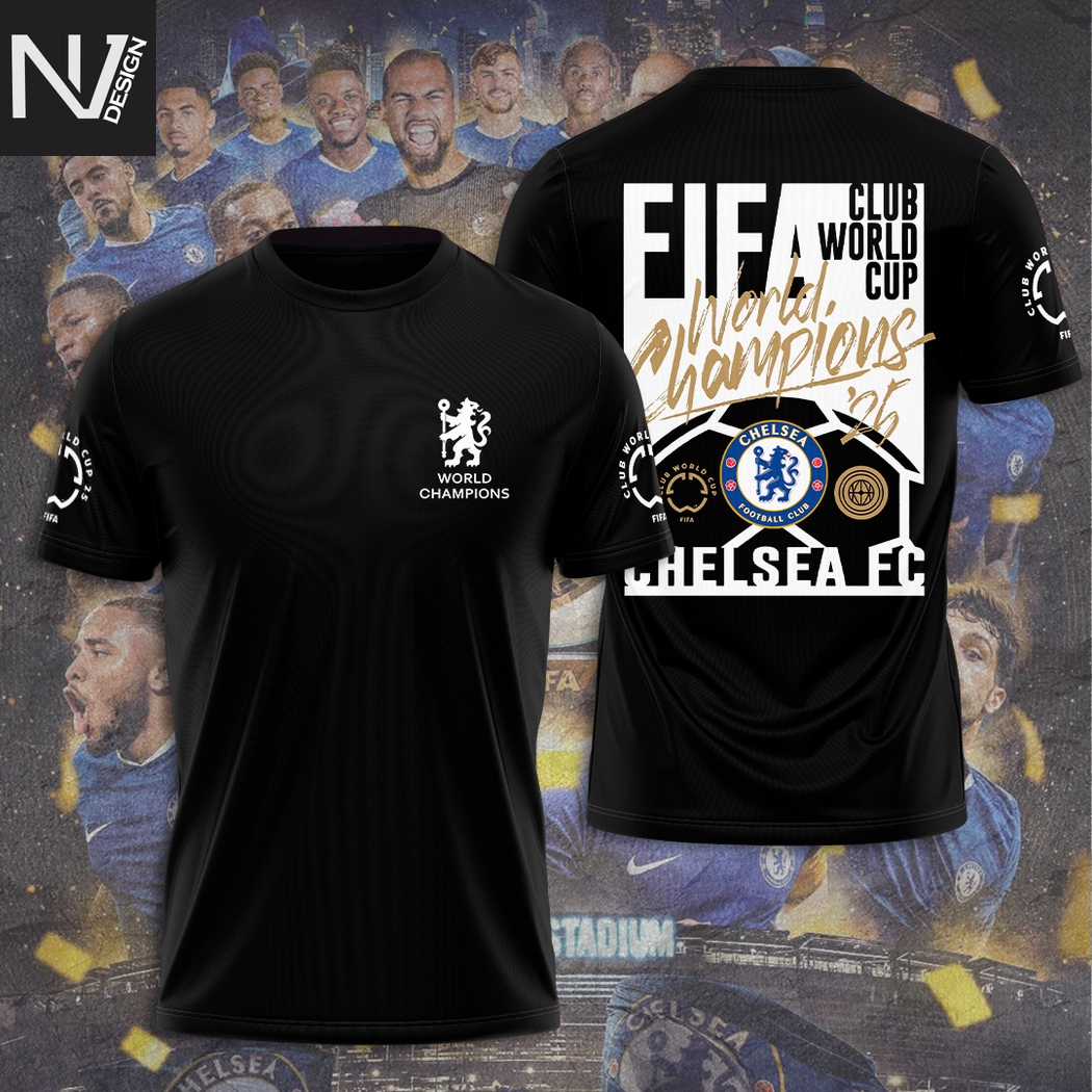 Chelsea Club World Cup 2025 World Champions 3D T-Shirt - Black Chelsea Club World Cup 2025 World Champions 3D T-Shirt - Black