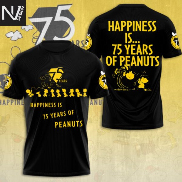 Happiness Is 75 Years Of Peanuts Since 1950 3D T-Shirt – Black